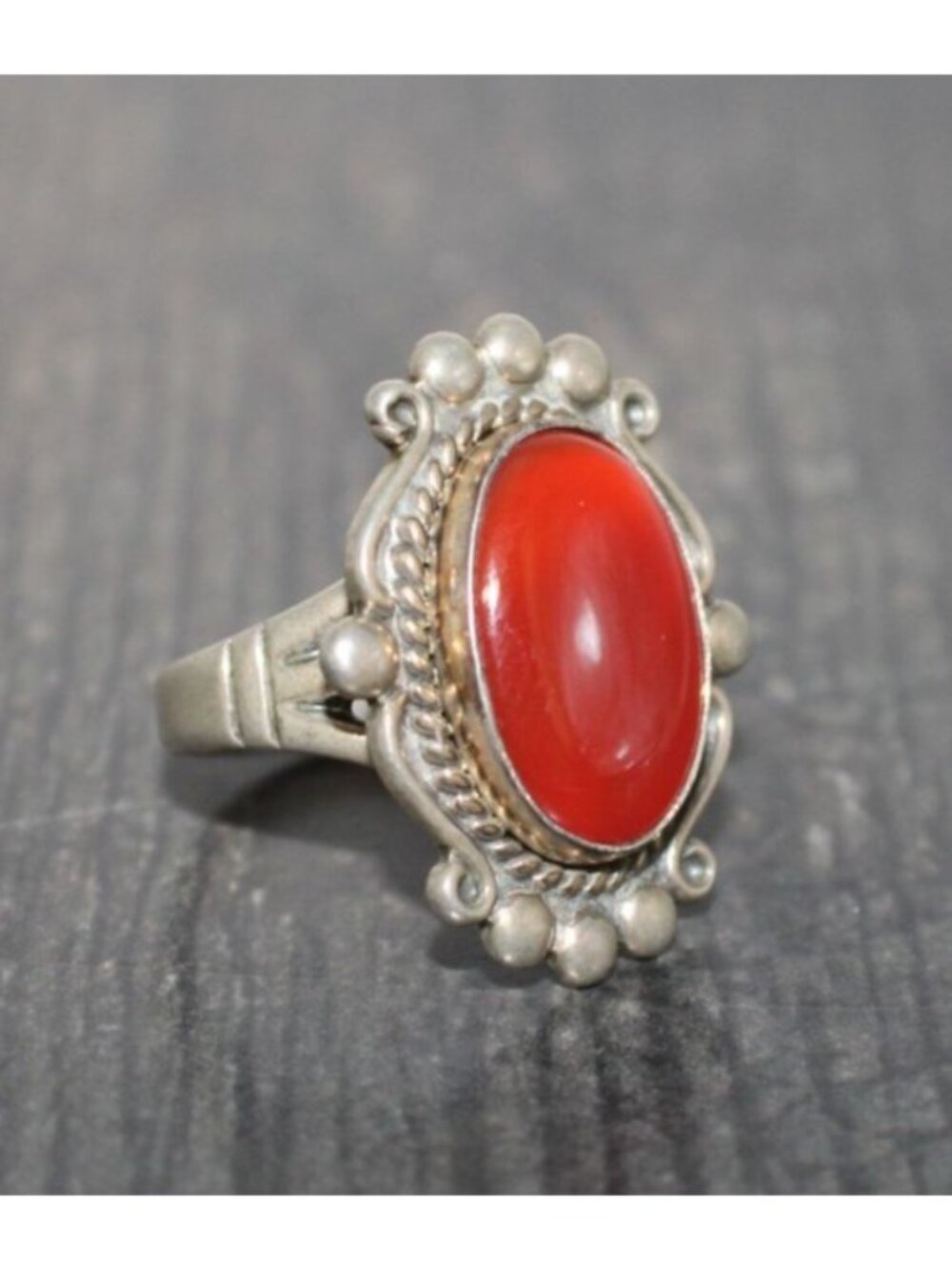 Sterling Silver Ring Sz 7 Red Jasper; Carnelian Style Cabochon Southwest Signed